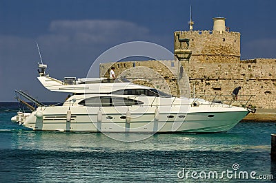 Rhodes Rhodos Castle at Harbour entrance Editorial Stock Photo